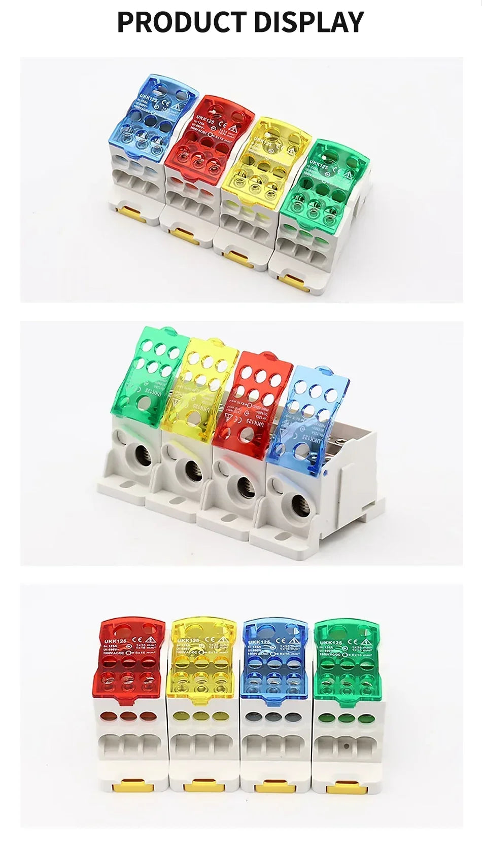 Din Rail Distribution Junction Box One in Seven Out Power Wire Electric Connector Terminal Block UKK 80A 125A 160A 250A 400A