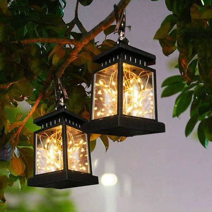 1pc LED Lantern Lamp Outdoor Garden Warm Light Waterproof Solar Powered Golden Copper Wire Hanging Lightweight