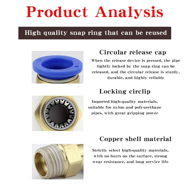 Pneumatic Fitting Air Connector PC 4mm 6mm 8mm 10mm 12mm Thread 1/8" 1/4" 3/8" 1/2" Hose Fittings Pipe Quick Connectors