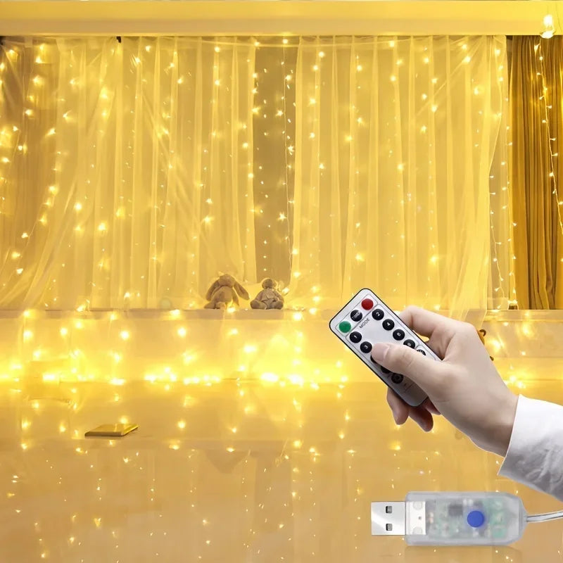 3x1M/3x2M/3x3M LED Fairy Lights Curtain Garland with Remote for Christmas New Year Wedding Party Decoration