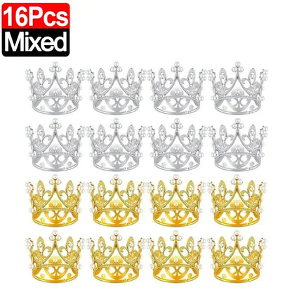 Mini Crown Cake Topper Pearl Tiara Gold Silver 20/1PCS