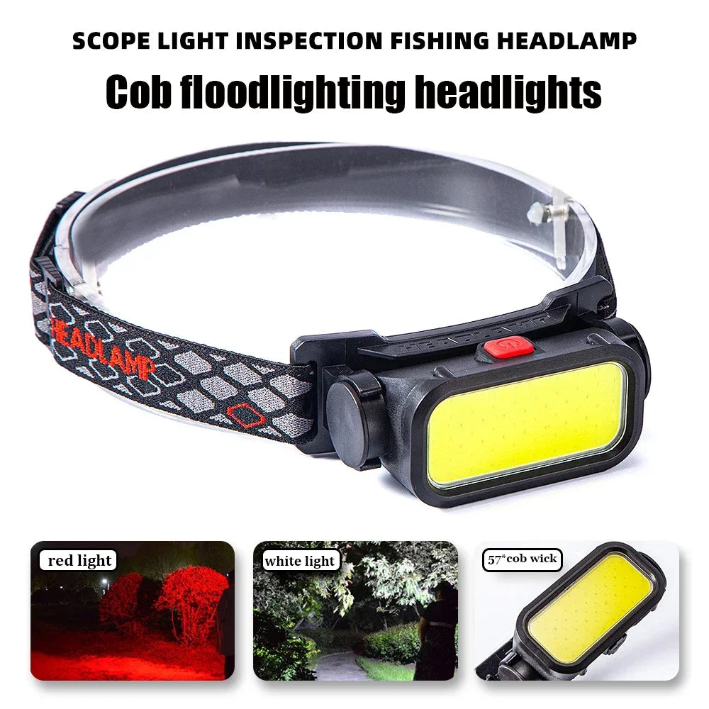 Rechargeable COB LED Headlamp 3 Modes Waterproof Head Torch