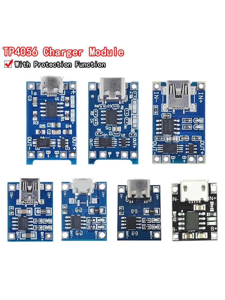 type-c/Micro USB 5V 1A 18650 TP4056 Lithium Battery Charger Module Charging Board With Protection Dual Functions 1A Li-ion