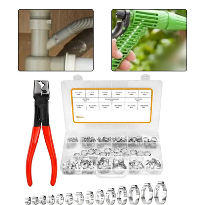 160 Pcs Single-Ear Hose Clamps Stainless Steel 304 For Hose Clamp Pliers Variety Pack 5.3-33.1 Mm Inner Diameter For Automotive