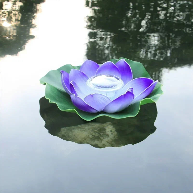 Solar Operated LED Floating Lotus Light Waterproof Artificial Flower Night Lamp for Pond Pool Garden Fish Tank Water Decor