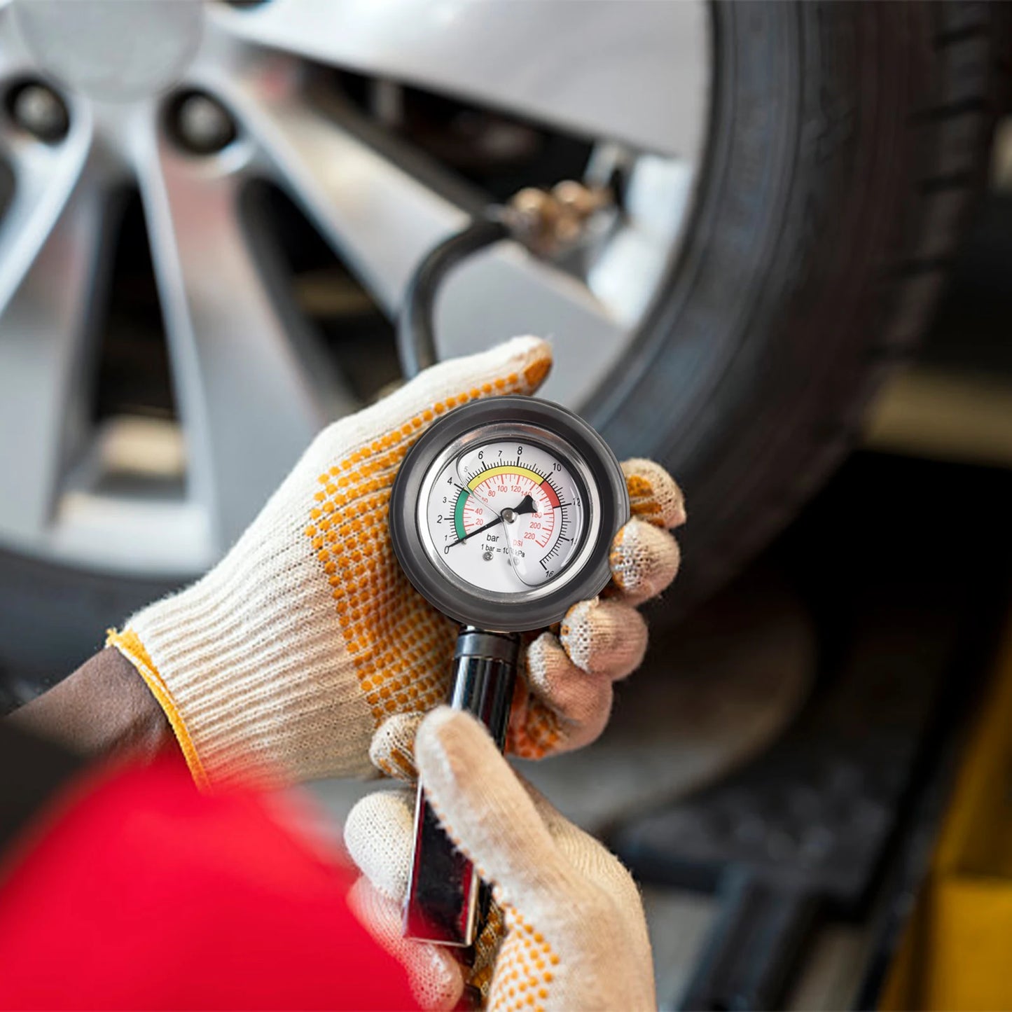 0–220psi Car Tire Air Pressure Gauge for Inflator Pump, Tire Repair Tool with 11mm & 13mm Thread Diameter