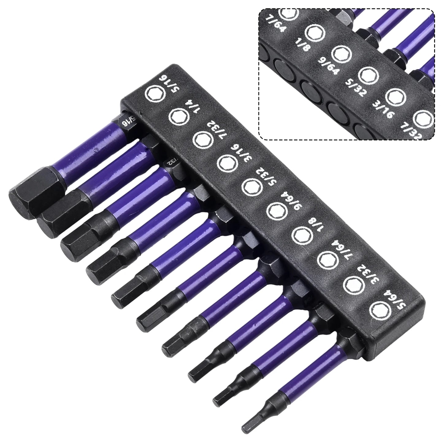 10Pcs Magnetic Hex Head Screwdriver Bit Set 1/4 Shank Screwdriver Bit Imperial 5/64 3/32 7/64  1/8 9/64 5/32 3/16 7/32 1/4 Power