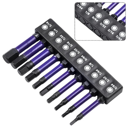 10Pcs Magnetic Hex Head Screwdriver Bit Set 1/4 Shank Screwdriver Bit Imperial 5/64 3/32 7/64  1/8 9/64 5/32 3/16 7/32 1/4 Power