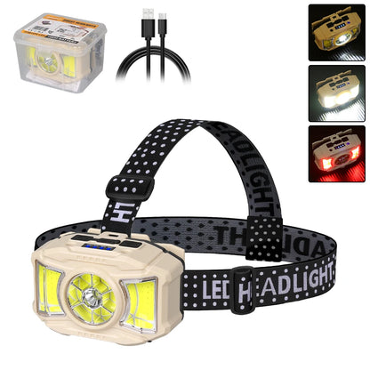COB LED Induction Headlamp USB Rechargeable 5 Mode 18650 Headlight