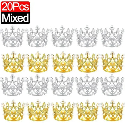 Mini Crown Cake Topper Pearl Tiara Gold Silver 20/1PCS
