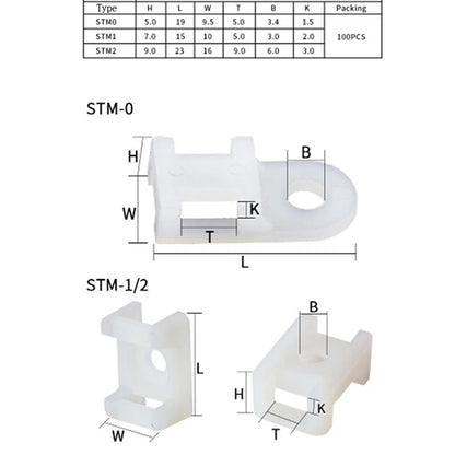 100Pcs/set Plastic Wire Cable Zip Tie Screw Fixing Mount Base Holder