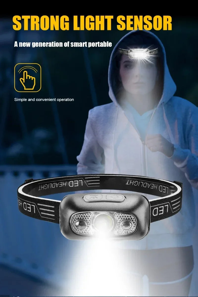 Mini LED Rechargeable Sensor Headlamp Built-in Battery USB Head Flashlight Outdoor Waterproof Camping Fishing Headlight