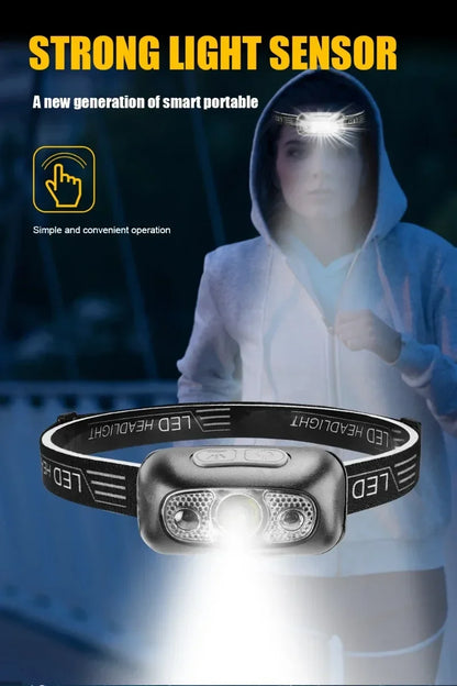 Mini LED Rechargeable Sensor Headlamp Built-in Battery USB Head Flashlight Outdoor Waterproof Camping Fishing Headlight