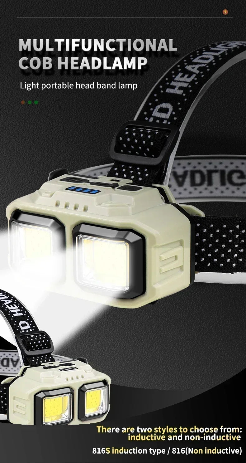 Powerful LED Headlamp COB Sensor Rechargeable Head Torch for Outdoor