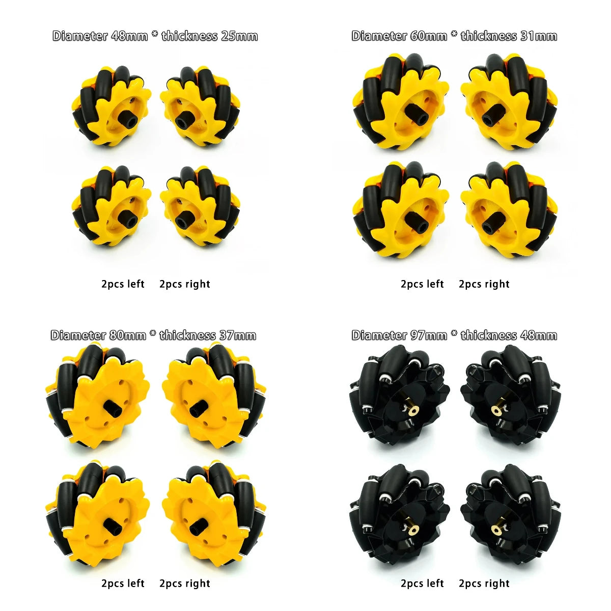 Omnidirectional Mecanum Wheels for TT Motor Robots with 6mm Bushings
