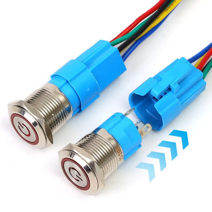 16mm LED Illuminated Latching Push Button Switch – Waterproof Metal 12V 24V