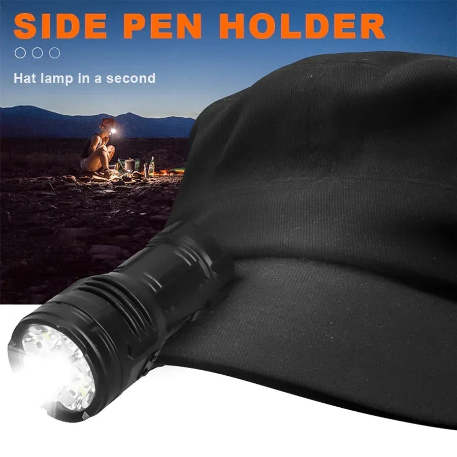 Outdoor Mini Flashlight 9 LED Strong Light Lantern Long Range Rechargeable Pocket Lamp Portable Camping Hiking Magnetic Light