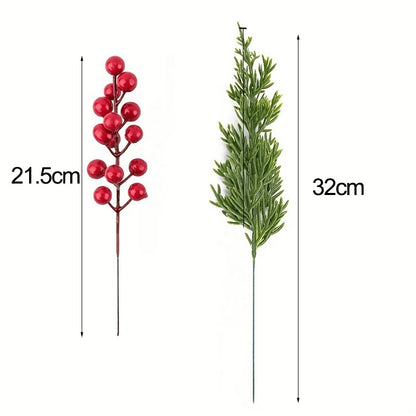 30/1PCS Christmas Decoration Artificial Pine Branches with Holly Berries, Red Berry Branches for Christmas Tree, Wreath, Gift Decoration