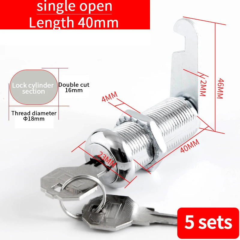 Cabinet Cam Lock Set Two-Sided Keyed Alike 16MM-30MM Cylinder Cam Locks for Mailbox File Drawer Compartment