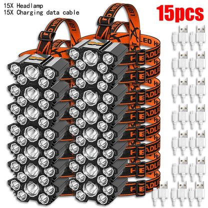 USB Rechargeable 5LED Headlamp High Power Head Flashlight 18650 Built-in battery Headlight LED Head Torch For Camping Fishing