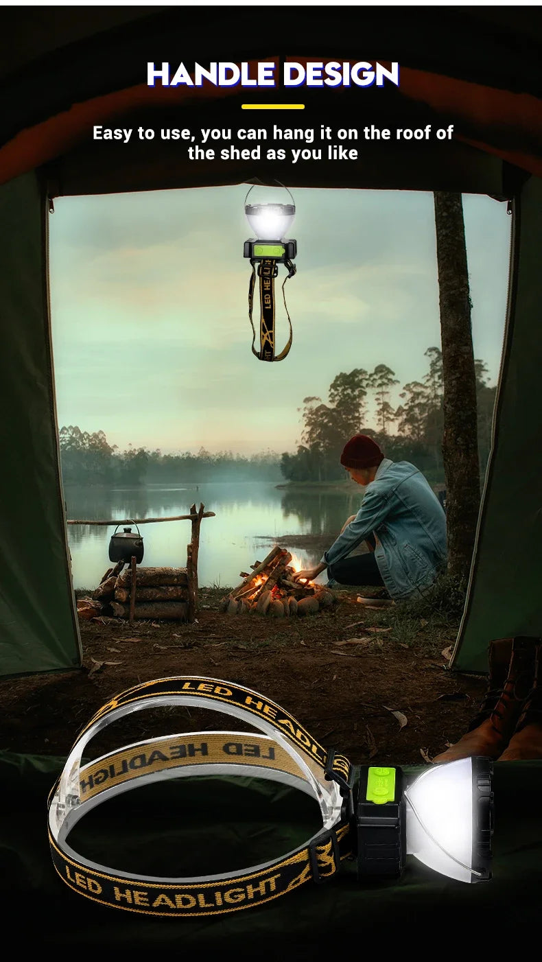 COB LED Induction Headlamp USB Rechargeable 5 Mode 18650 Headlight