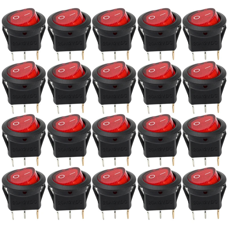 3 Pin Round Rocker Switch LED Light 12V on Off SPST Toggle Button Control for Car Auto Motorcycle Boat Modification Red Blue