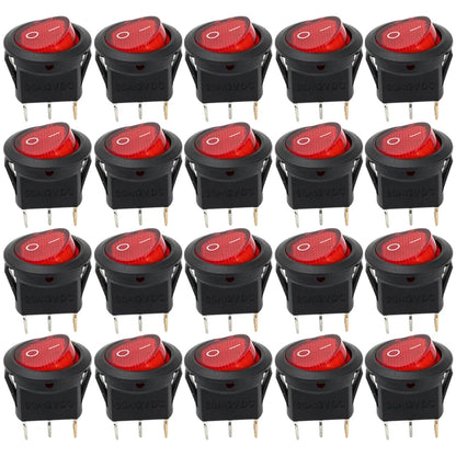 3 Pin Round Rocker Switch LED Light 12V on Off SPST Toggle Button Control for Car Auto Motorcycle Boat Modification Red Blue