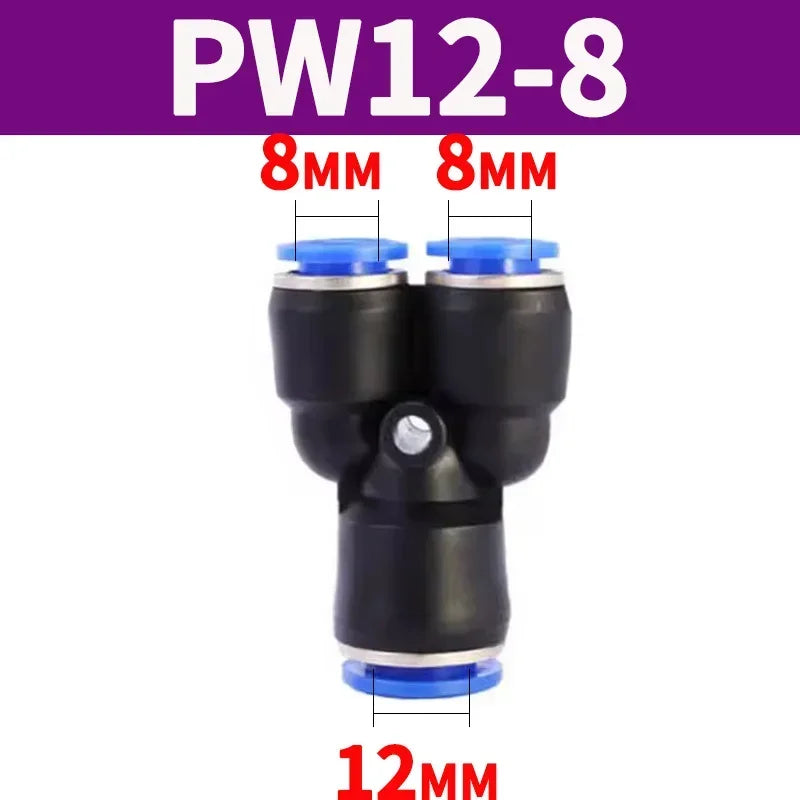 Pneumatic Push-to-Connect Fittings Kit Y W Shaped Air Water Oil Hose Connectors for Nylon Polyurethane Tubing