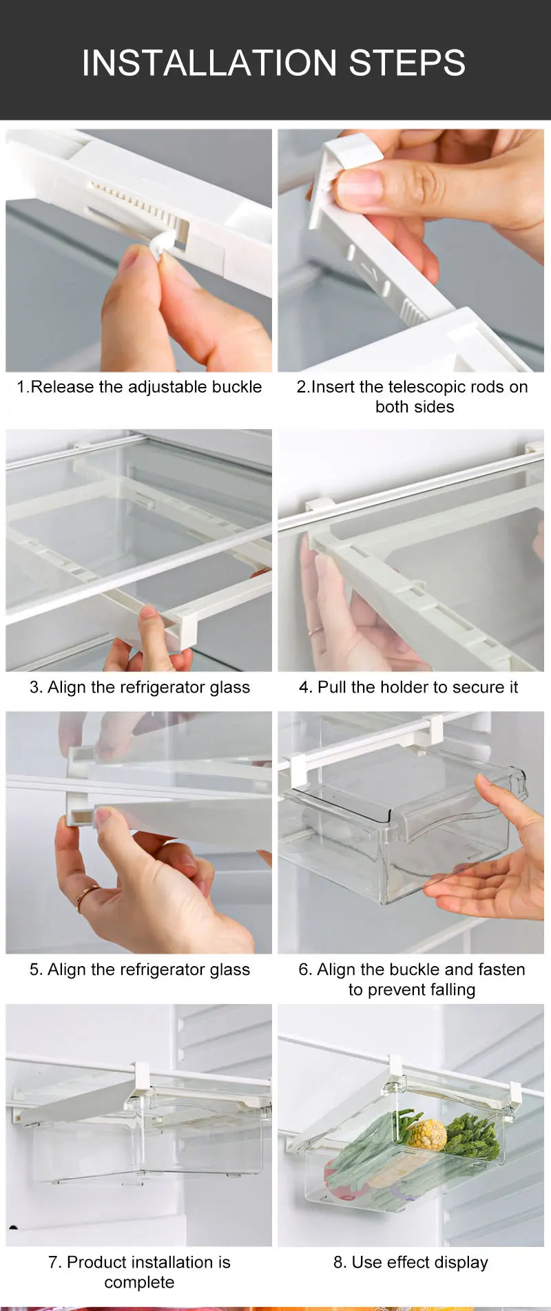 Fridge Slide Under Shelf Drawer Food Storage Organizer Box