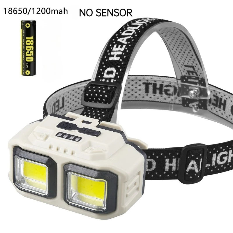Powerful LED Headlamp COB Sensor Rechargeable Head Torch for Outdoor