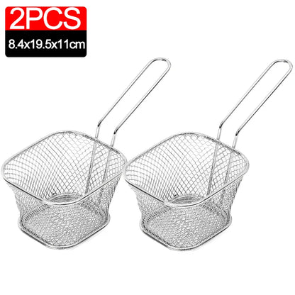 Mini Square Fry Basket Metal French Fries Chips Holder with Handle Desk Food Presentation Mesh Basket Kitchen Accessories Tools