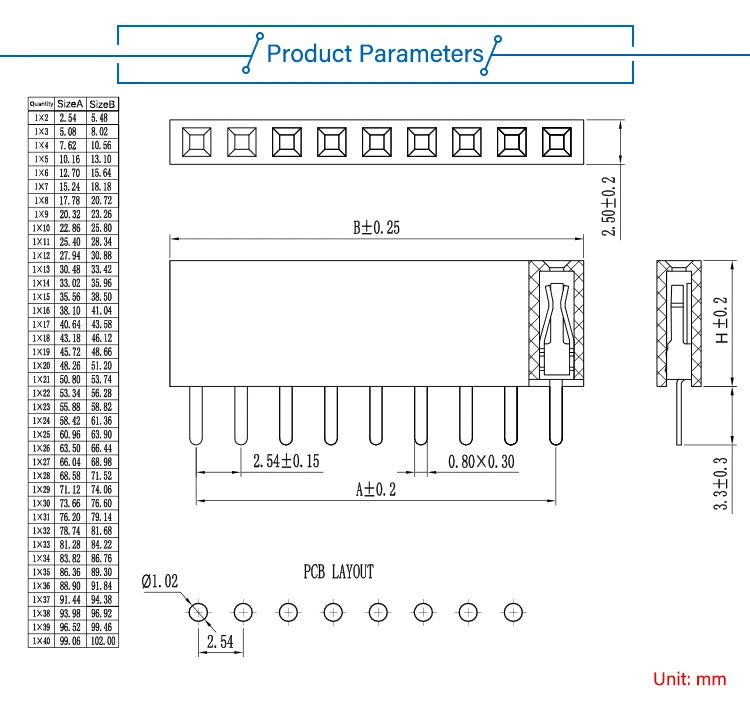 5PCS Single Row Female Pin Header Socket 2.54mm Pitch 1-40P Connector