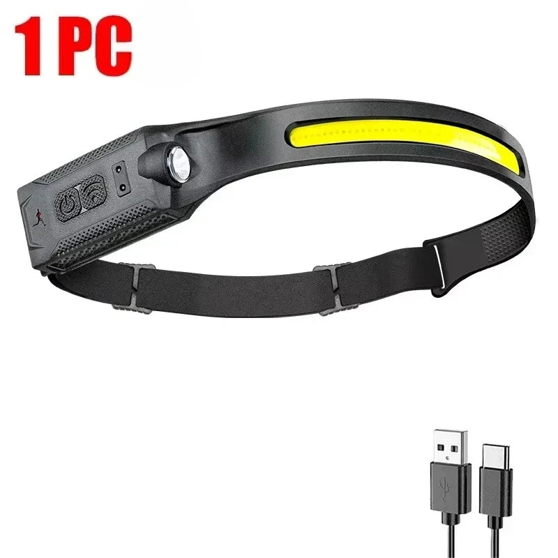 COB LED Rechargeable Headlamp with Built-in Battery Waterproof Head Torch