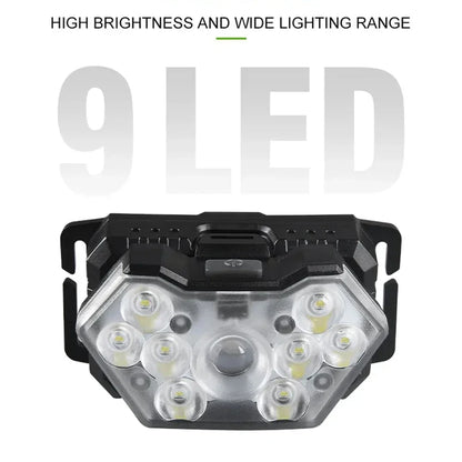 9 Led Strong Light Headlamp USB Rechageable Motion Sensor Headlight Portable Fishing Camping Outdoor Head Lamp Work Flashlight