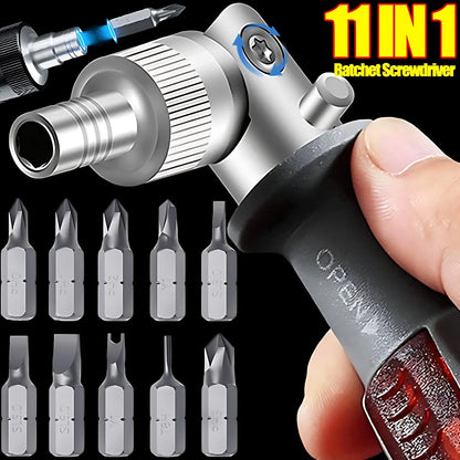 11-in-1 Ratchet Screwdriver Set – Telescopic Two-Way ABS Handle Multifunctional Bits Driver with Forward & Reverse Adjustment