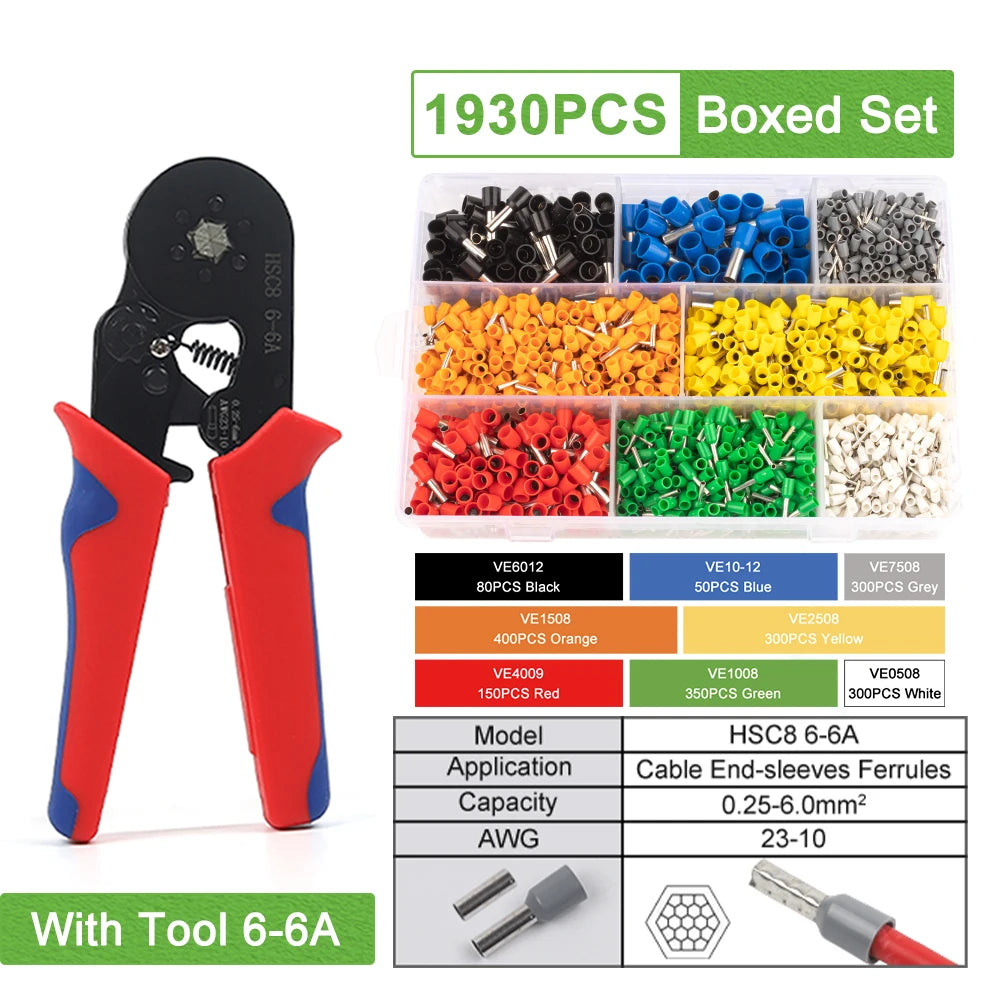 Crimping Sleeve Terminal Wire Connector Electrical Kit with Mini Crimping Plier Boxed VE Insulated Terminals
