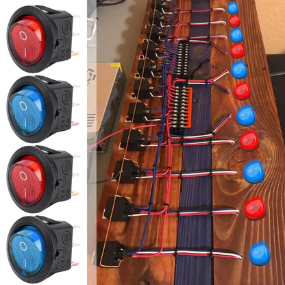 3 Pin Round Rocker Switch LED Light 12V on Off SPST Toggle Button Control for Car Auto Motorcycle Boat Modification Red Blue