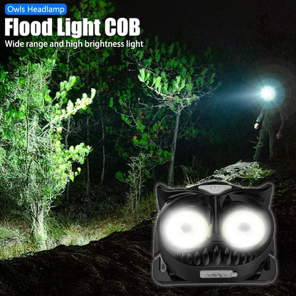 COB Owl Mini Headlamp Type-C Charge Headlight Portable Hunting Strong Magnet LED Flashlight Camping HeadLamp with Hanging Hook