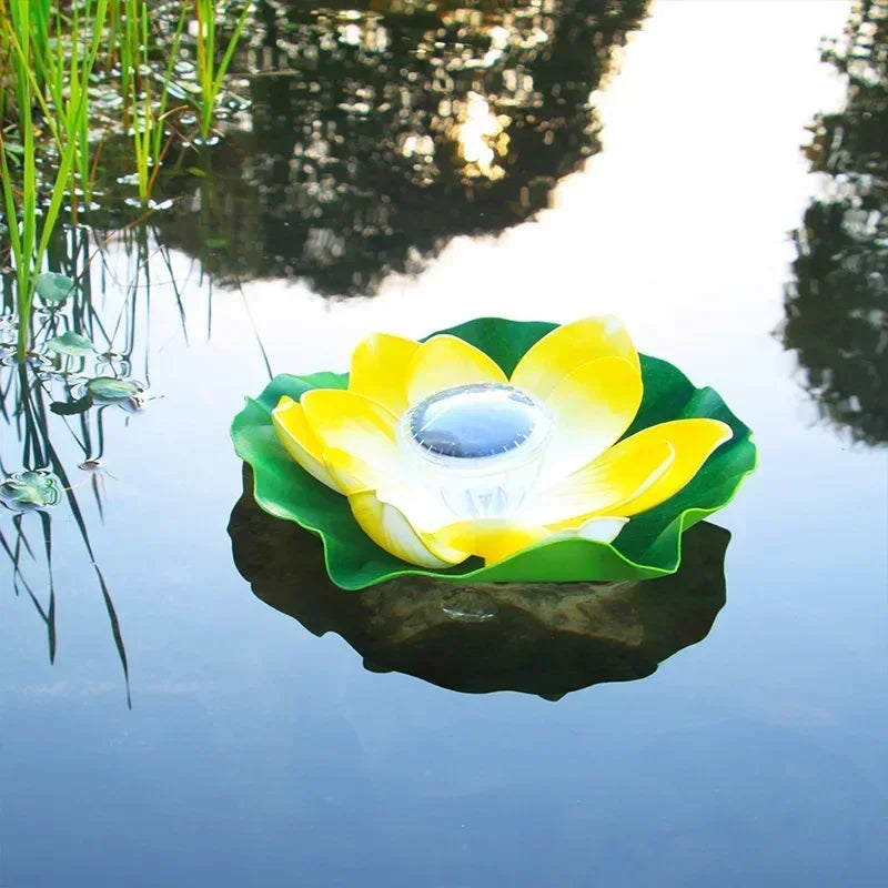Solar Operated LED Floating Lotus Light Waterproof Artificial Flower Night Lamp for Pond Pool Garden Fish Tank Water Decor