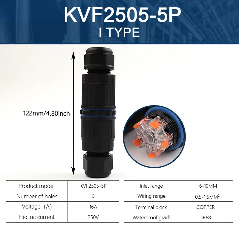 IP68 Waterproof Cable Connector Quick Connection KVSF-15, 2 in 2 out 2/3/4/5 Pin Electrical Terminal Adapter