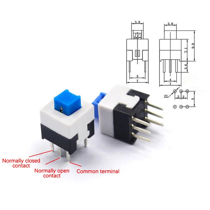 10Pcs/Lot 6 Pin DPDT Mini Push Button Flat Self-locking Switch G64 Multimeter Switch Micro Switch Kit Square 7x7x12mm