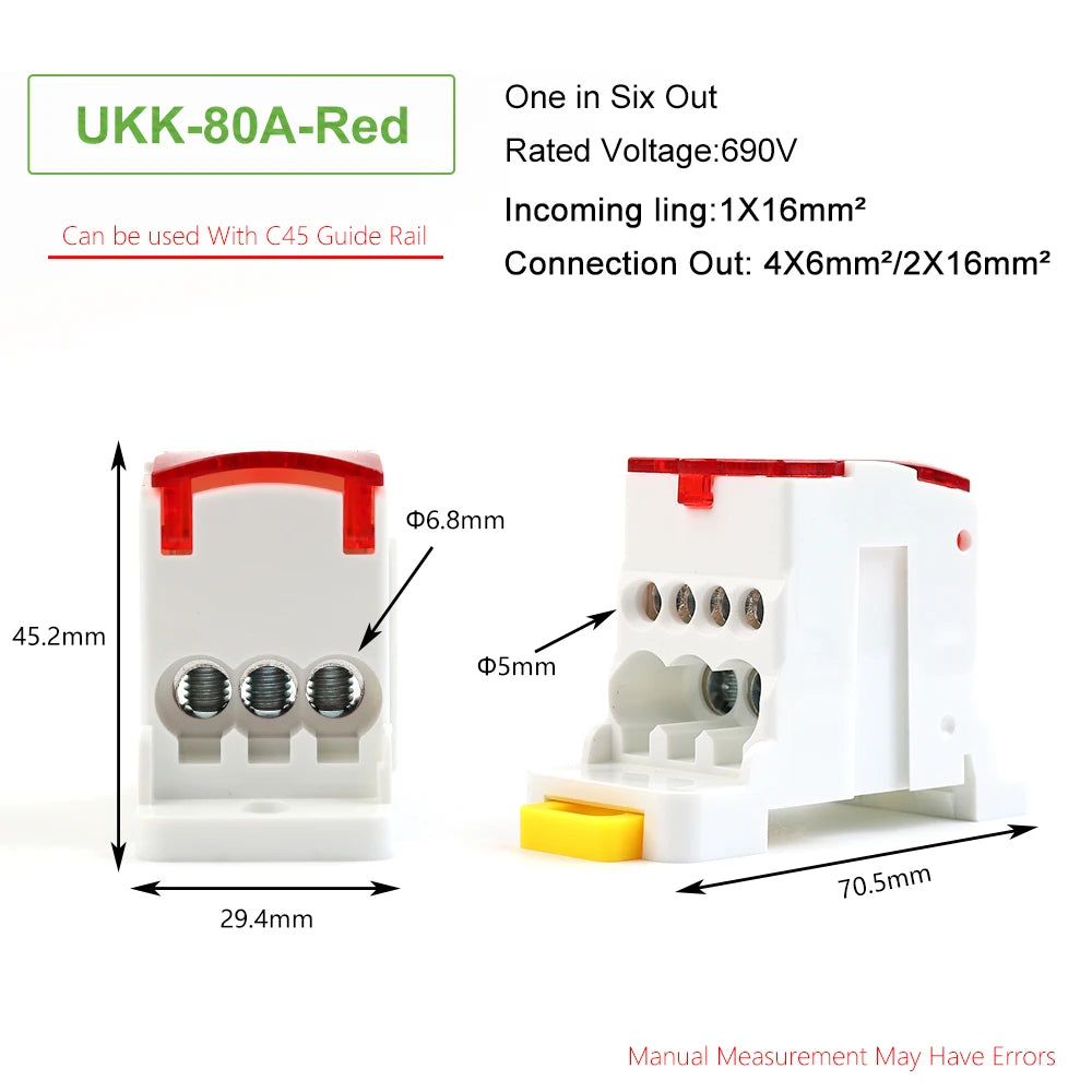 UKK80A Single-Pole Splitter Box Large Current One Into Multiple Branch Line Terminal Rail Splitter 125A 160A 250A