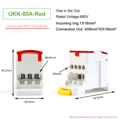UKK80A Single-Pole Splitter Box Large Current One Into Multiple Branch Line Terminal Rail Splitter 125A 160A 250A