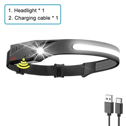 Portable LED Sensor Headlamp USB Rechargeable Built-in Battery