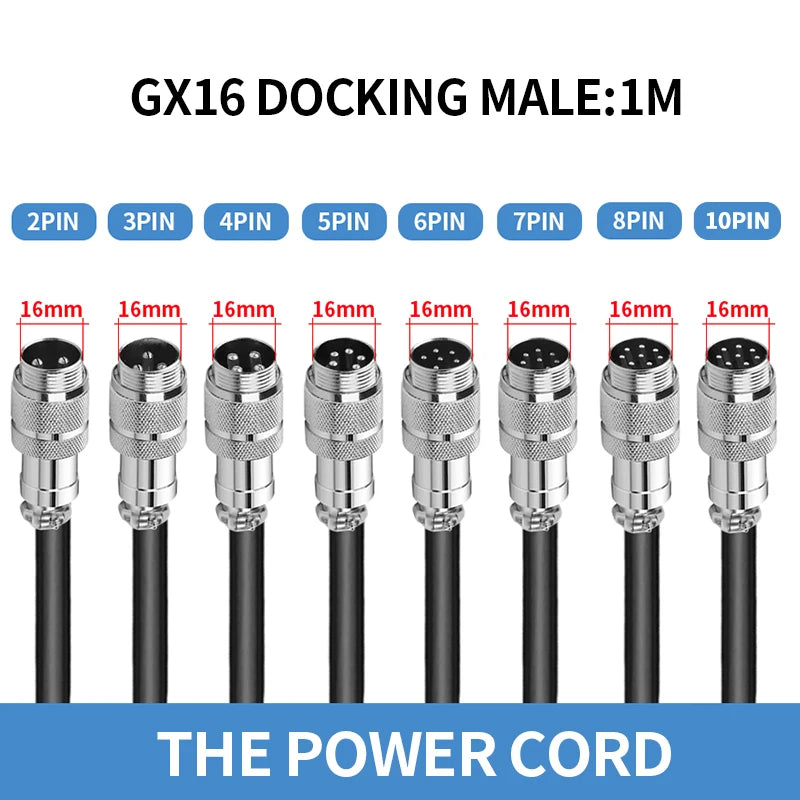 1PCS GX16 Auto Waterproof Connector 2-10 Pins with Power Cable Line Socket Plug — Suitable for Industrial Machinery and Equipment