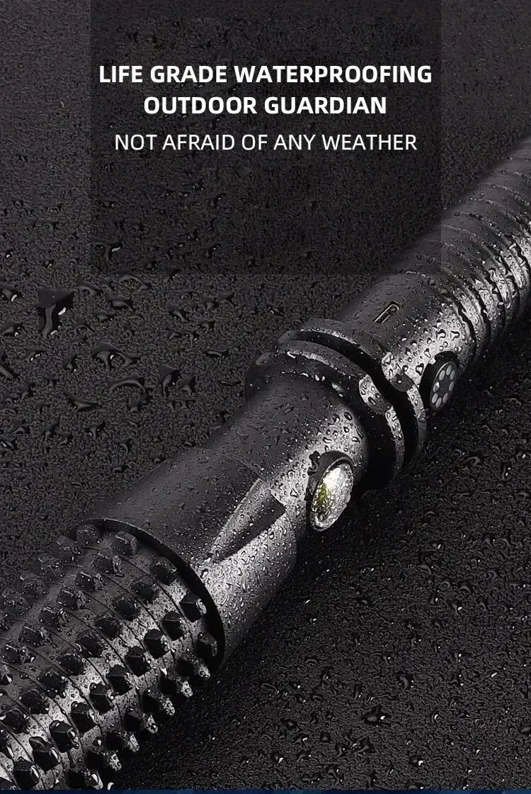 Outdoor USB rechargeable LED security patrol broken window 4modes strong light led flashlight for self-defense wolf tooth stick