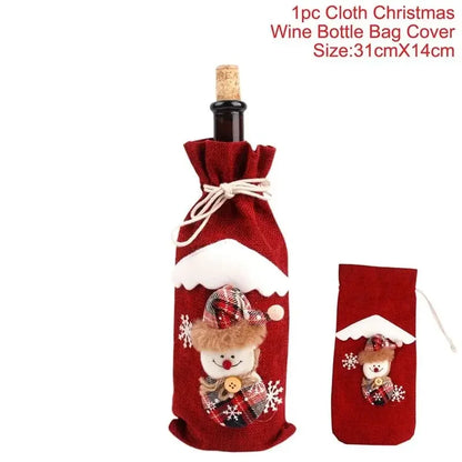 Creative Christmas Wine Bottle Cover Set Velvet Santa & Snowman Decor