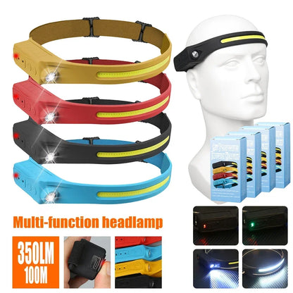 LED Sensor Headlamp Rechargeable Head Torch 5 Mode for Outdoor