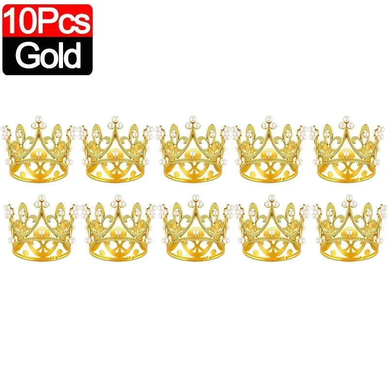 Mini Crown Cake Topper Pearl Tiara Gold Silver 20/1PCS