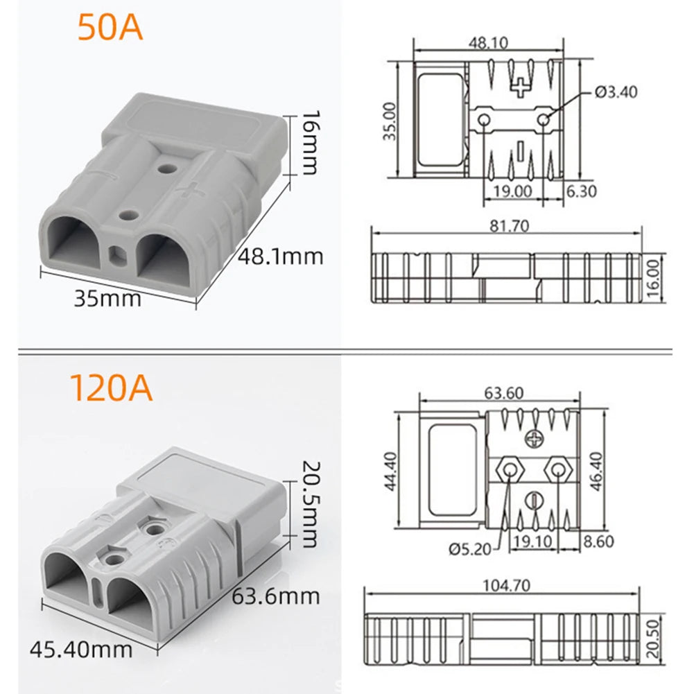 50A Anderson Plug Connector 600V Grey Red Straight Plug for Solar Cable, Ships Yachts RVs, 6AWG
